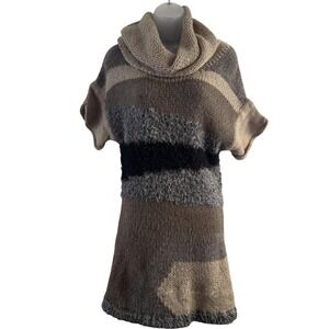 Desigual Sweater Dress Womens XL Brown Gray Cowl Neck Short Sleeve Tunic 27J2163